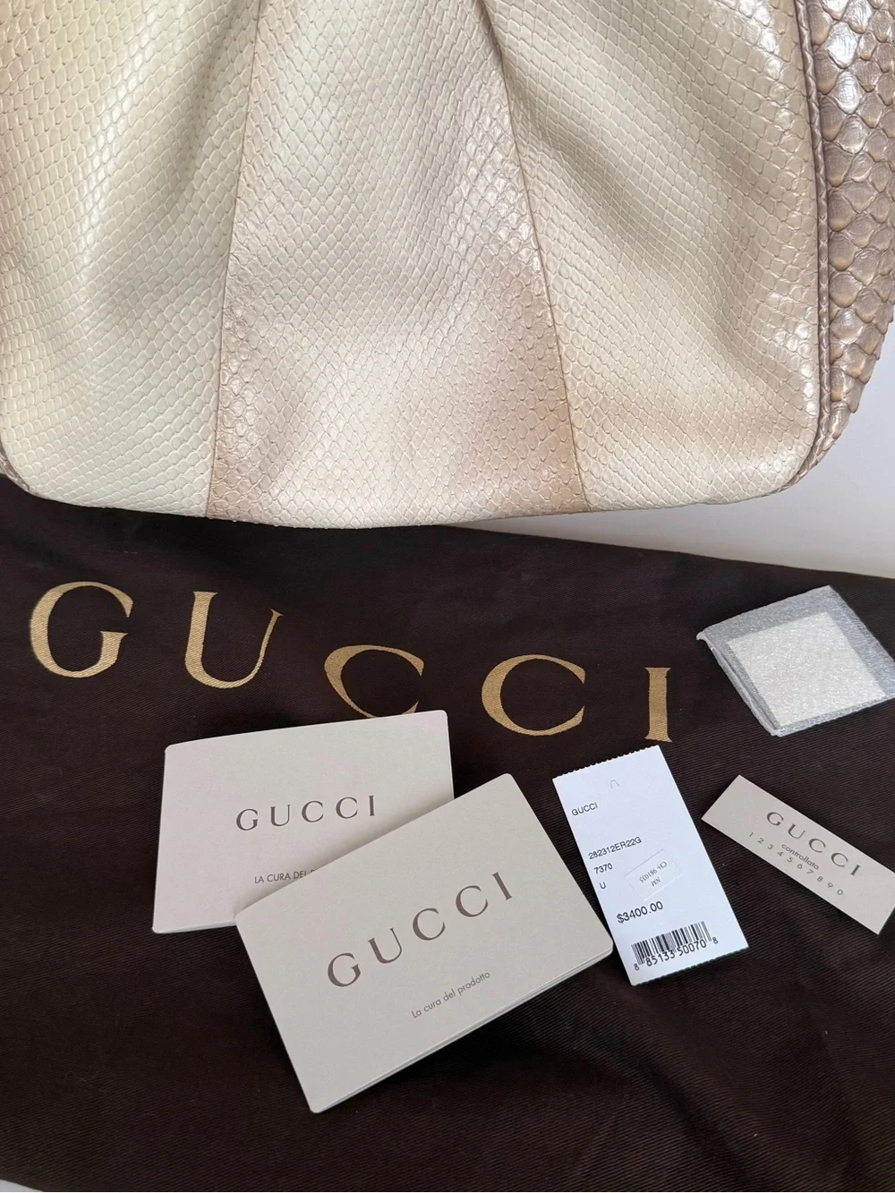 *RARE* Gucci Python Sukey Bag - Beige & Cream Python Satchel with Bamboo Accents